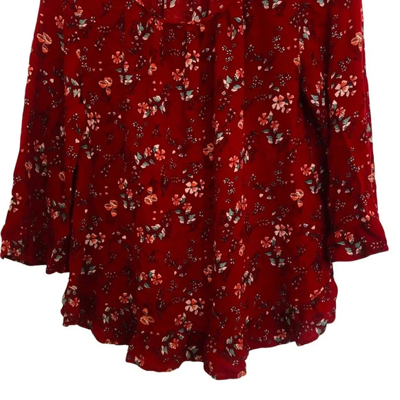 3/$25 ❥ Gap Floral Lightweight Viscose Ruffled 3/4 Sleeves Blouse Top Size M Red - Picture 3 of 8